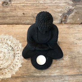 Buddha ljusstake svart sten 20 cm
