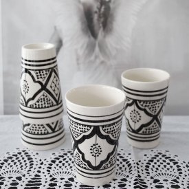 Marockansk mugg, traditionellt mönster, svart/vit, Atlas Home