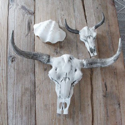 Bull skull, Wall decor, decoration, White and Grey