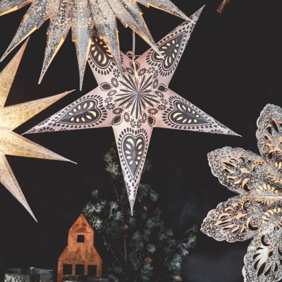Julstjärna Star Oriental 5 points 60 cm, vit,grå, Majas cottage